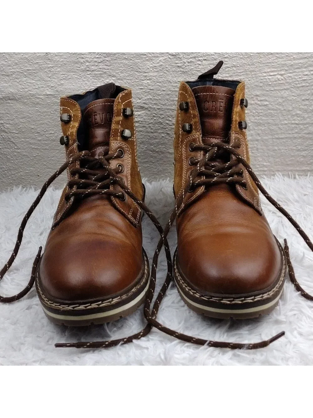 CREVO Drayton Chestnut Suede Leather Round Toe Hook Eyelet Lace Up Ankle Boot